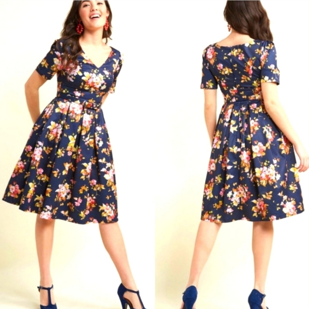 ModCloth Navy Floral Fit and‎ Flare Dress - Picture 10 of 10